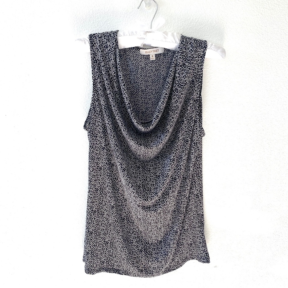 Ellen Tracy Cowl Neck Top, Black and White, Size Medium, NWOT